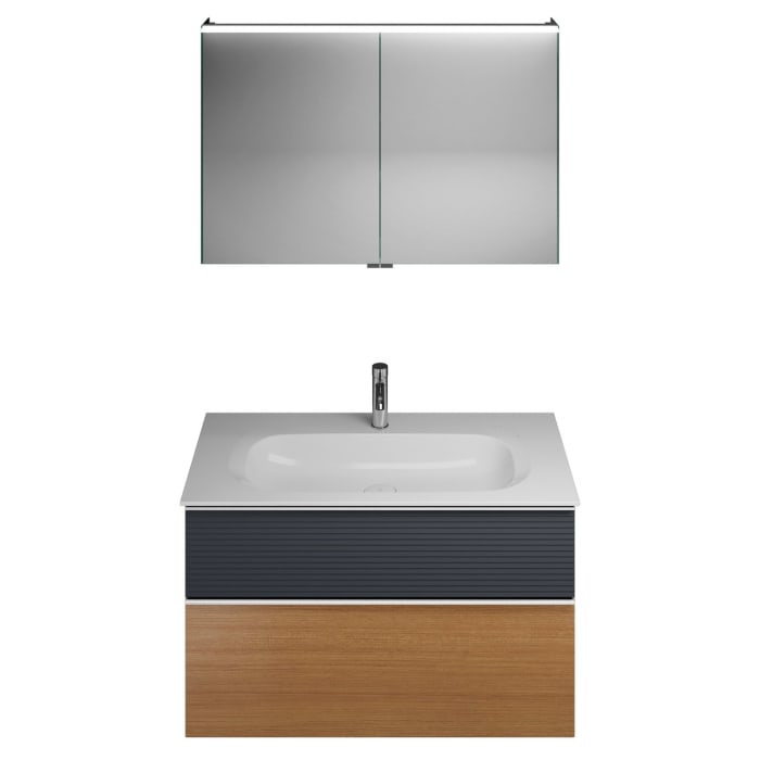 burgbad Fiumo Badmöbel-Set 102 cm mit Waschtisch und Unterschrank  mit Griff G0146 sowie mit Spiegelschrank