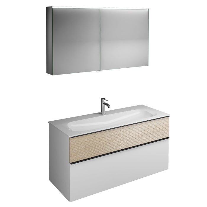 burgbad Fiumo Badmöbel-Set 122 cm mit Waschtisch mit 1 Hahnloch und Unterschrank  mit Griff G0200 sowie mit Spiegelschrank