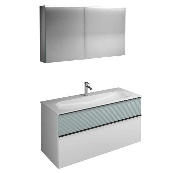 burgbad Fiumo Badmöbel-Set 122 cm mit Waschtisch mit 1 Hahnloch und Unterschrank  mit Griff G0200 sowie mit Spiegelschrank