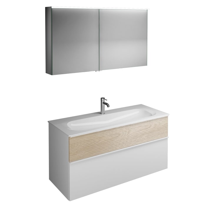 burgbad Fiumo Badmöbel-Set 122 cm mit Waschtisch mit 1 Hahnloch und Unterschrank  mit Griff G0223 sowie mit Spiegelschrank