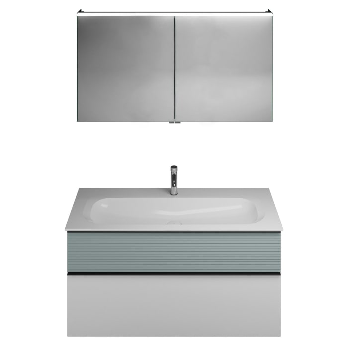 burgbad Fiumo Badmöbel-Set 122 cm mit Waschtisch mit 1 Hahnloch und Unterschrank  mit Griff G0200 sowie mit Spiegelschrank