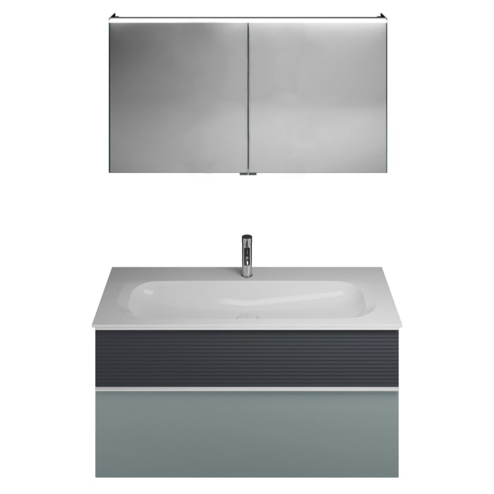 burgbad Fiumo Badmöbel-Set 122 cm mit Waschtisch mit 1 Hahnloch und Unterschrank  mit Griff G0223 sowie mit Spiegelschrank