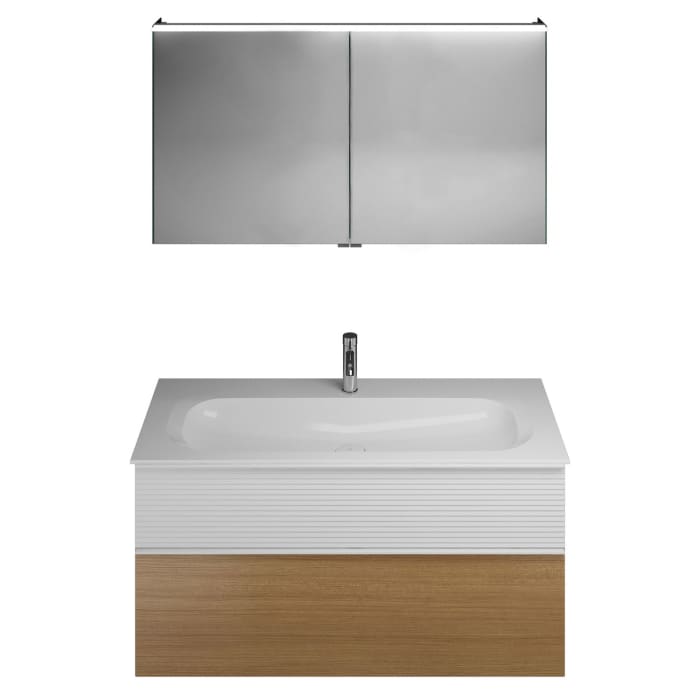 burgbad Fiumo Badmöbel-Set 122 cm mit Waschtisch mit 1 Hahnloch und Unterschrank  mit Griff G0223 sowie mit Spiegelschrank