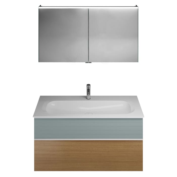 burgbad Fiumo Badmöbel-Set 122 cm mit Waschtisch mit 1 Hahnloch und Unterschrank  mit Griff G0223 sowie mit Spiegelschrank