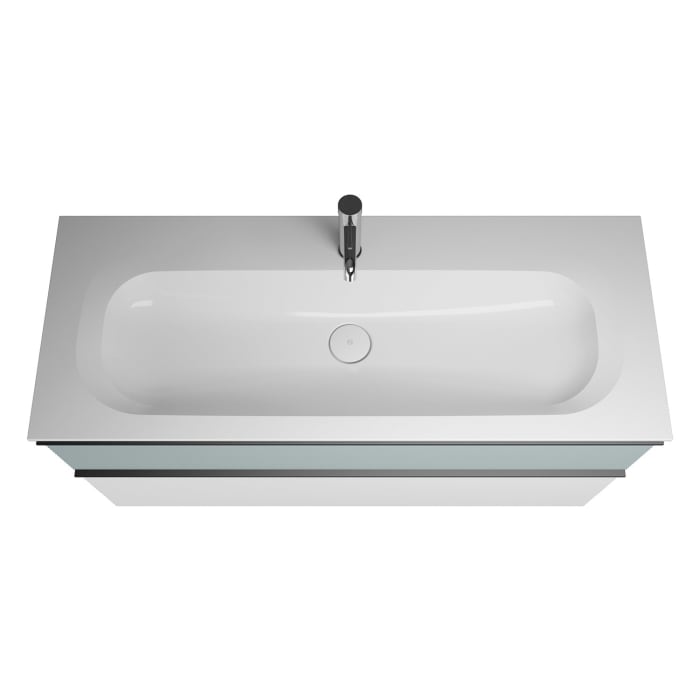 burgbad Fiumo Badmöbel-Set 122 cm mit Waschtisch mit 1 Hahnloch und Unterschrank  mit Griff G0200 sowie mit Spiegelschrank