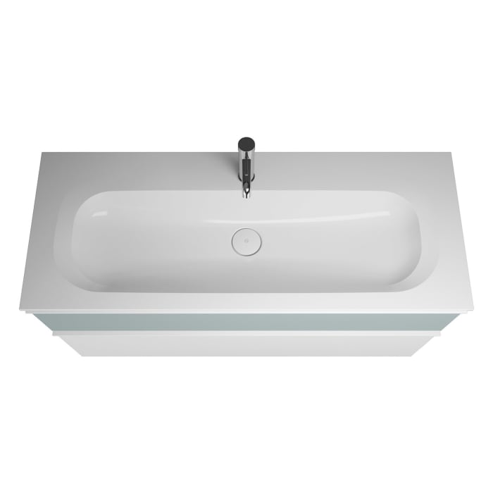 burgbad Fiumo Badmöbel-Set 122 cm mit Waschtisch mit 1 Hahnloch und Unterschrank  mit Griff G0223 sowie mit Spiegelschrank