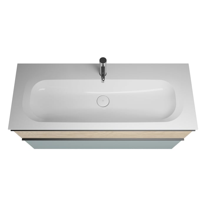 burgbad Fiumo Badmöbel-Set 122 cm mit Waschtisch mit 1 Hahnloch und Unterschrank  mit Griff G0200 sowie mit Spiegelschrank