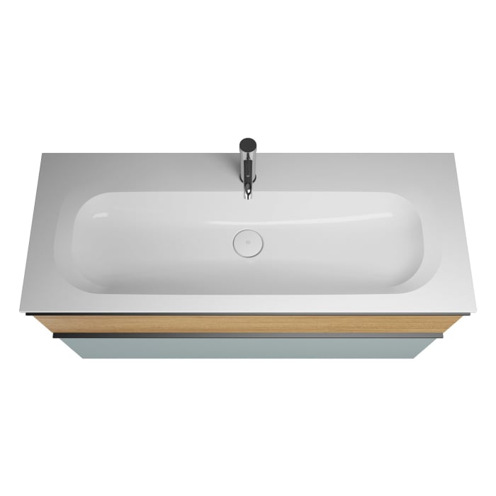 burgbad Fiumo Badmöbel-Set 122 cm mit Waschtisch mit 1 Hahnloch und Unterschrank  mit Griff G0200 sowie mit Spiegelschrank