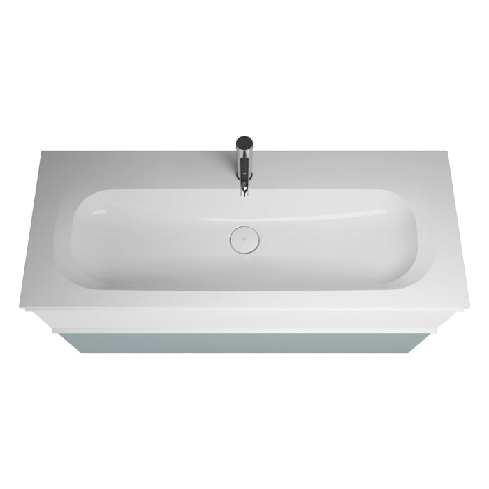 burgbad Fiumo Badmöbel-Set 122 cm mit Waschtisch mit 1 Hahnloch und Unterschrank  mit Griff G0223 sowie mit Spiegelschrank