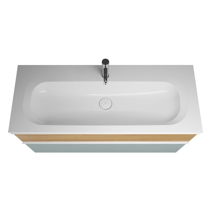 burgbad Fiumo Badmöbel-Set 122 cm mit Waschtisch mit 1 Hahnloch und Unterschrank  mit Griff G0223 sowie mit Spiegelschrank