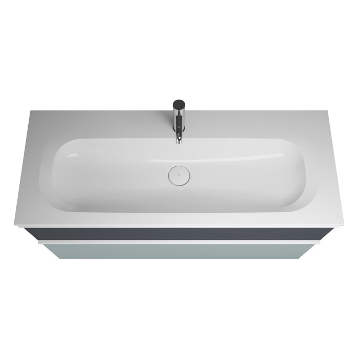 burgbad Fiumo Badmöbel-Set 122 cm mit Waschtisch mit 1 Hahnloch und Unterschrank  mit Griff G0223 sowie mit Spiegelschrank