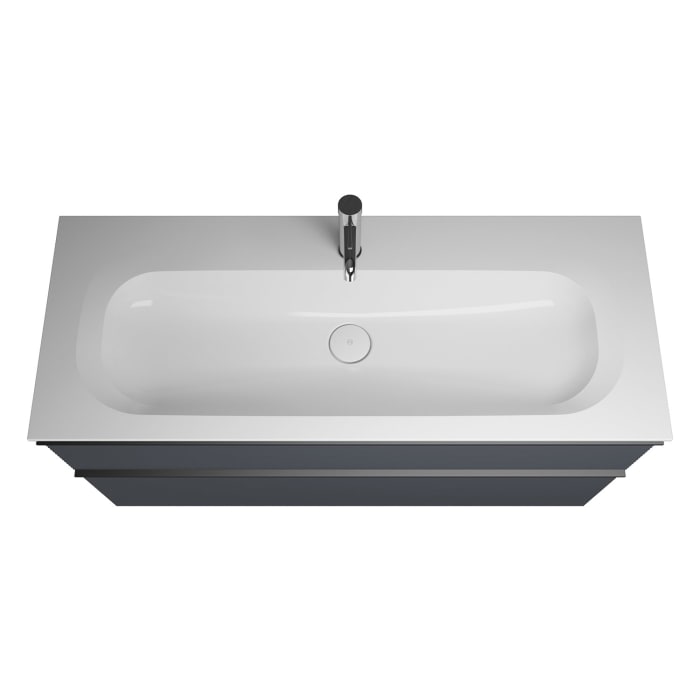 burgbad Fiumo Badmöbel-Set 122 cm mit Waschtisch mit 1 Hahnloch und Unterschrank  mit Griff G0200 sowie mit Spiegelschrank