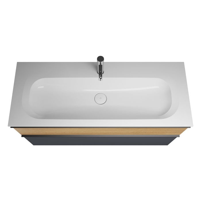 burgbad Fiumo Badmöbel-Set 122 cm mit Waschtisch mit 1 Hahnloch und Unterschrank  mit Griff G0200 sowie mit Spiegelschrank