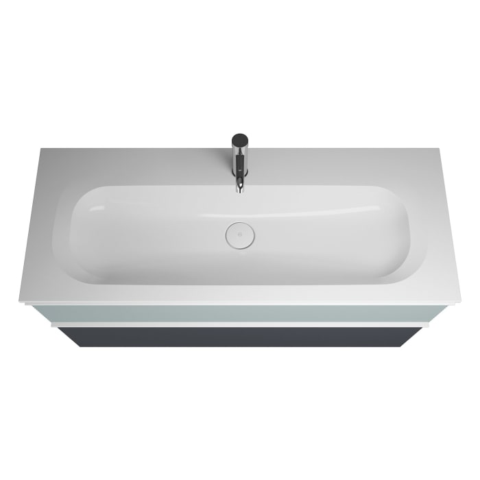 burgbad Fiumo Badmöbel-Set 122 cm mit Waschtisch mit 1 Hahnloch und Unterschrank  mit Griff G0223 sowie mit Spiegelschrank