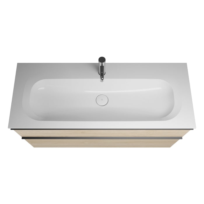 burgbad Fiumo Badmöbel-Set 122 cm mit Waschtisch mit 1 Hahnloch und Unterschrank  mit Griff G0200 sowie mit Spiegelschrank