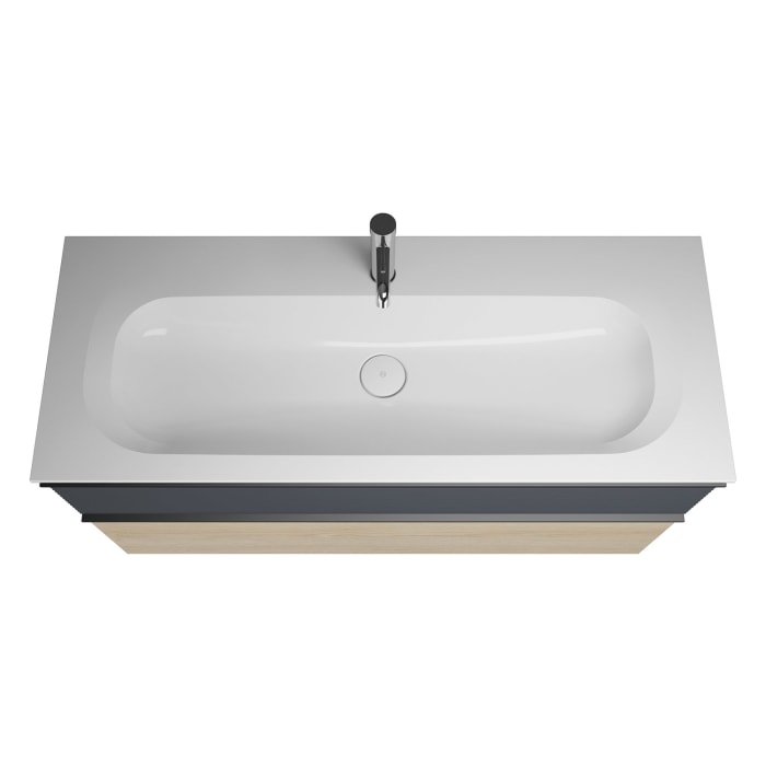 burgbad Fiumo Badmöbel-Set 122 cm mit Waschtisch mit 1 Hahnloch und Unterschrank  mit Griff G0200 sowie mit Spiegelschrank