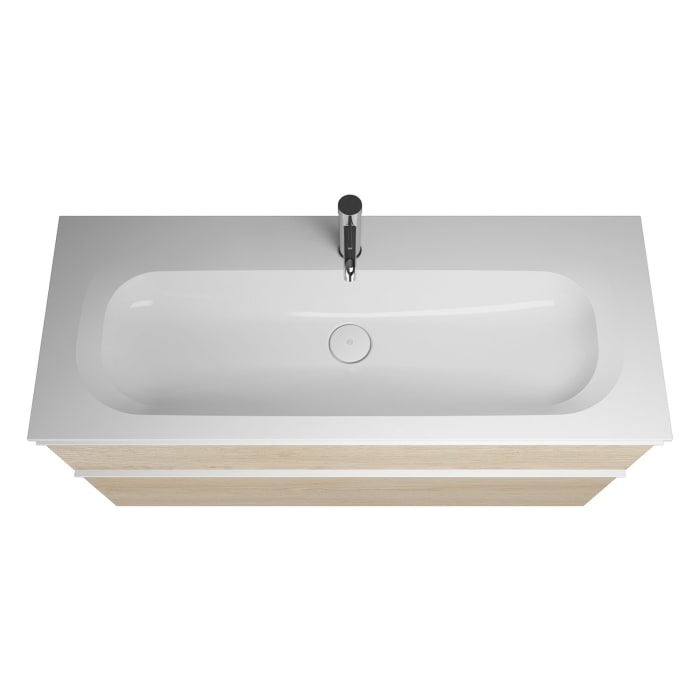 burgbad Fiumo Badmöbel-Set 122 cm mit Waschtisch mit 1 Hahnloch und Unterschrank  mit Griff G0223 sowie mit Spiegelschrank