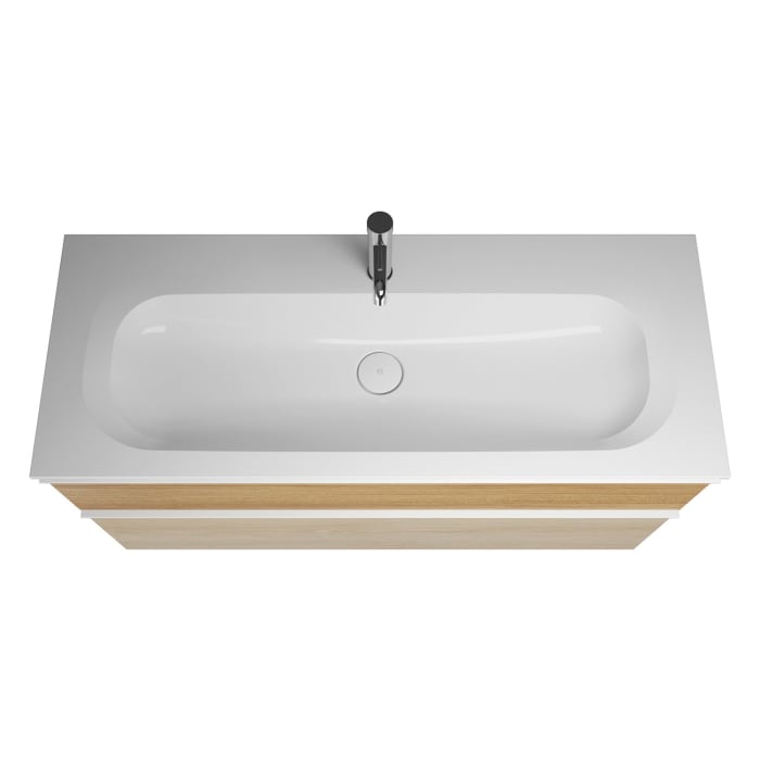 burgbad Fiumo Badmöbel-Set 122 cm mit Waschtisch mit 1 Hahnloch und Unterschrank  mit Griff G0223 sowie mit Spiegelschrank