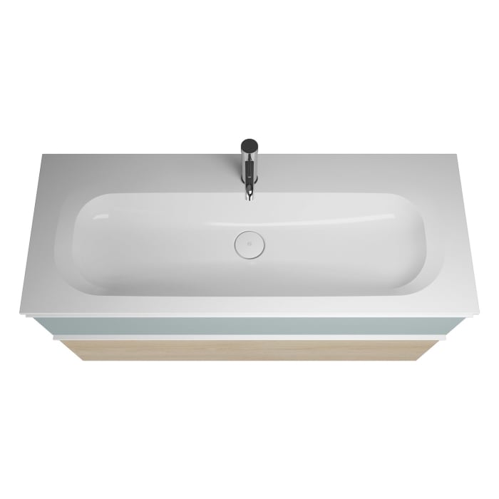 burgbad Fiumo Badmöbel-Set 122 cm mit Waschtisch mit 1 Hahnloch und Unterschrank  mit Griff G0223 sowie mit Spiegelschrank