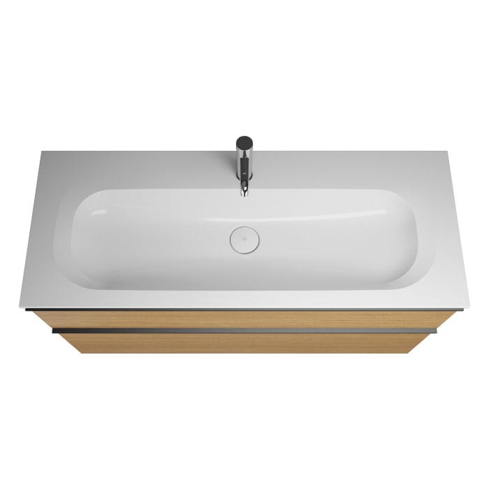 burgbad Fiumo Badmöbel-Set 122 cm mit Waschtisch mit 1 Hahnloch und Unterschrank  mit Griff G0200 sowie mit Spiegelschrank