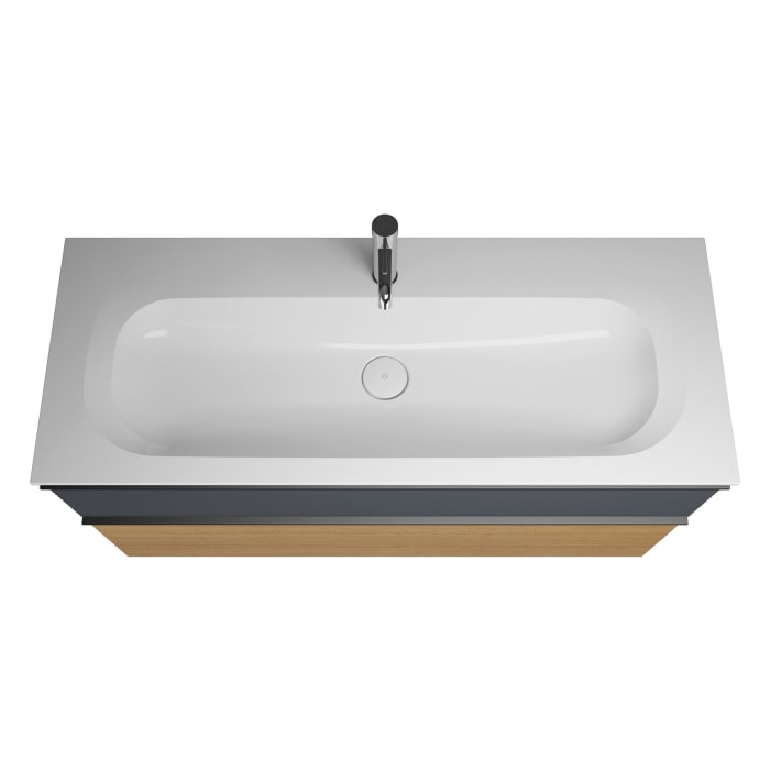 burgbad Fiumo Badmöbel-Set 122 cm mit Waschtisch mit 1 Hahnloch und Unterschrank  mit Griff G0200 sowie mit Spiegelschrank