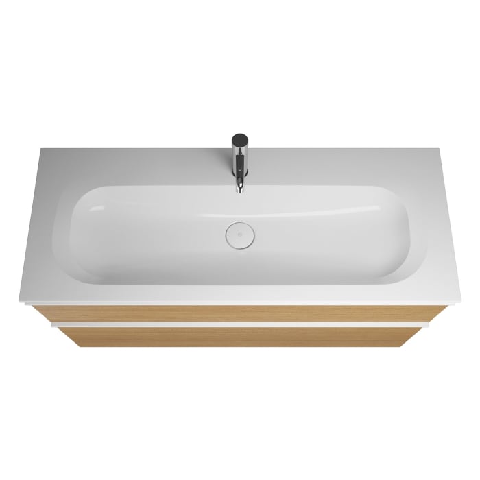 burgbad Fiumo Badmöbel-Set 122 cm mit Waschtisch mit 1 Hahnloch und Unterschrank  mit Griff G0223 sowie mit Spiegelschrank