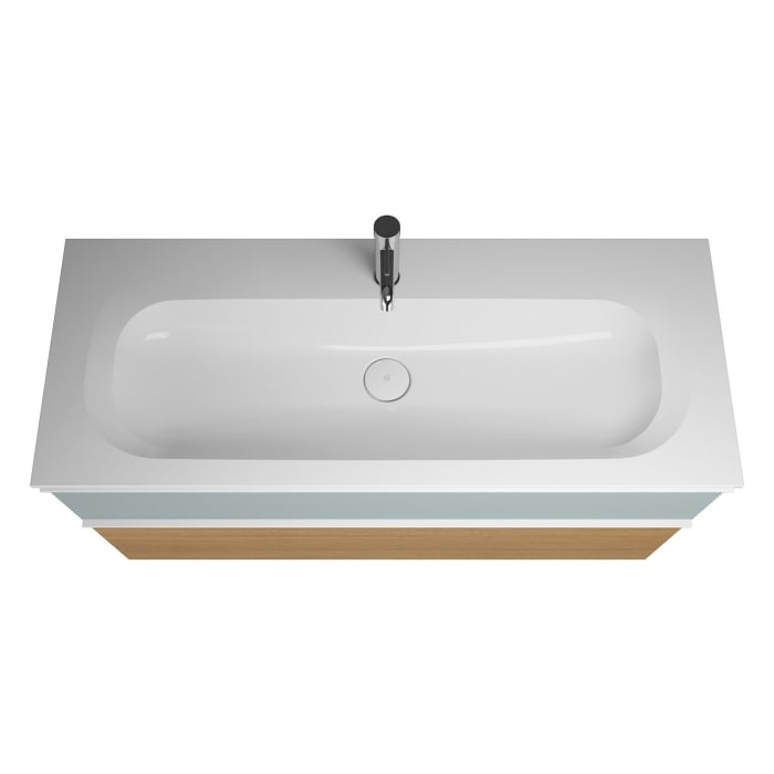 burgbad Fiumo Badmöbel-Set 122 cm mit Waschtisch mit 1 Hahnloch und Unterschrank  mit Griff G0223 sowie mit Spiegelschrank