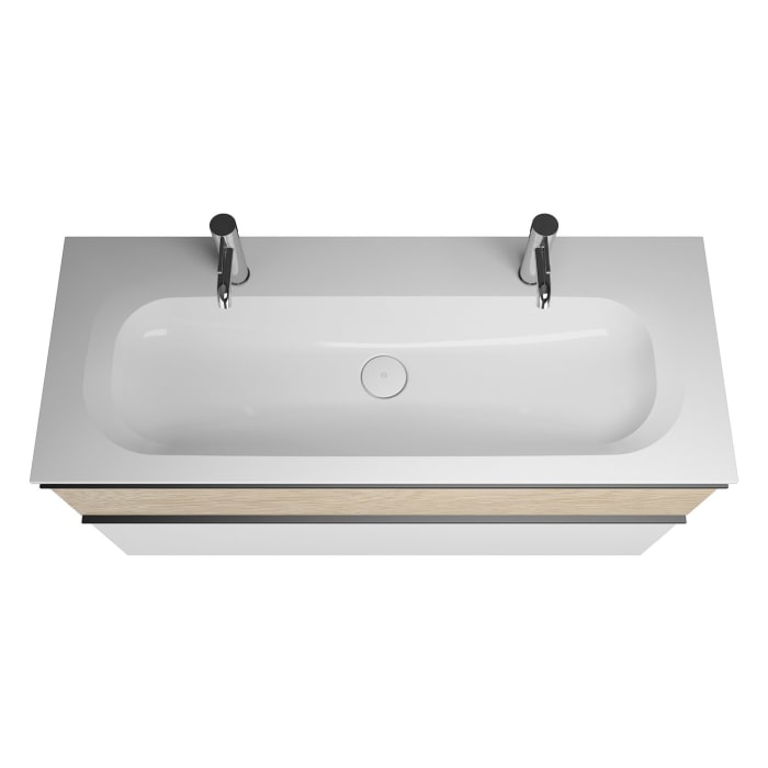 burgbad Fiumo Badmöbel-Set 122 cm mit Waschtisch mit 2 Hahnlöcher und Unterschrank  mit Griff G0200 sowie mit Spiegelschrank