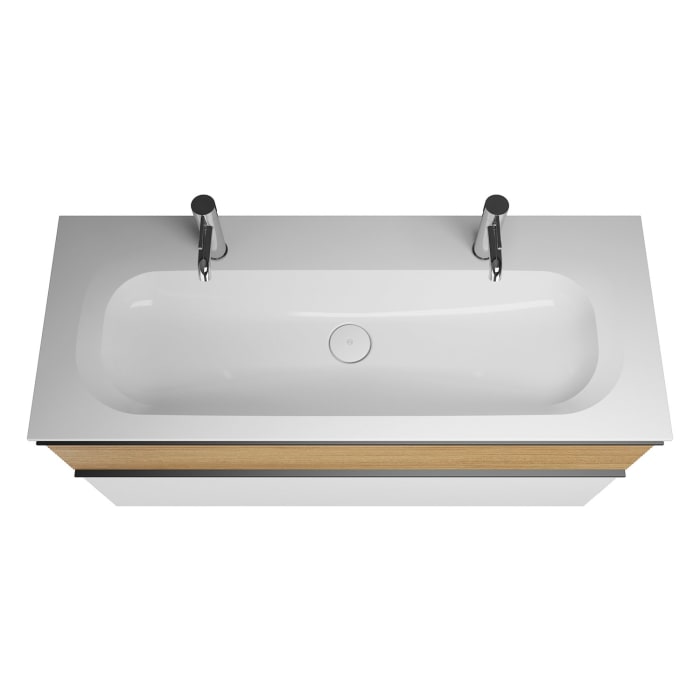 burgbad Fiumo Badmöbel-Set 122 cm mit Waschtisch mit 2 Hahnlöcher und Unterschrank  mit Griff G0200 sowie mit Spiegelschrank