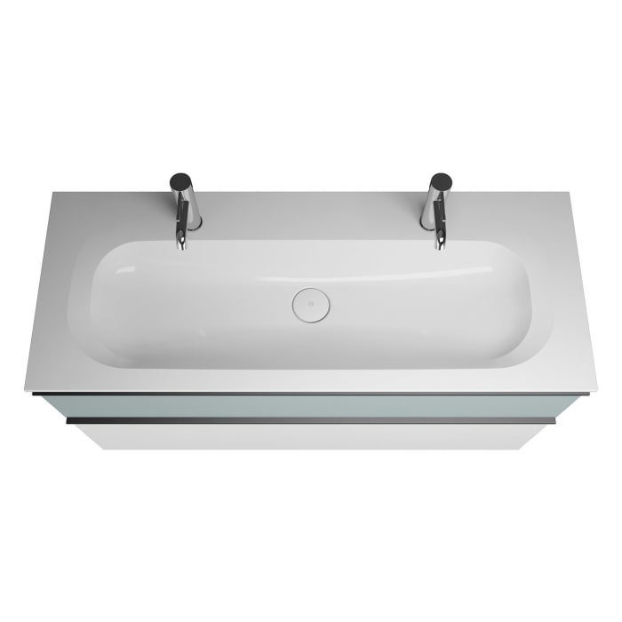 burgbad Fiumo Badmöbel-Set 122 cm mit Waschtisch mit 2 Hahnlöcher und Unterschrank  mit Griff G0200 sowie mit Spiegelschrank