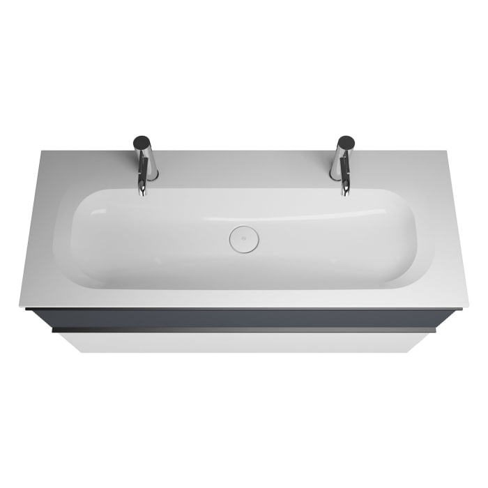 burgbad Fiumo Badmöbel-Set 122 cm mit Waschtisch mit 2 Hahnlöcher und Unterschrank  mit Griff G0200 sowie mit Spiegelschrank