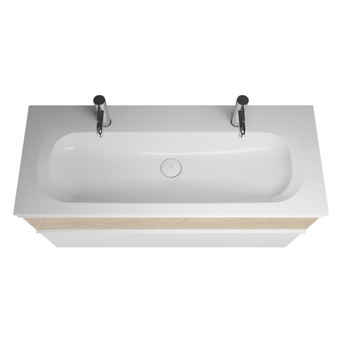 burgbad Fiumo Badmöbel-Set 122 cm mit Waschtisch mit 2 Hahnlöcher und Unterschrank  mit Griff G0223 sowie mit Spiegelschrank