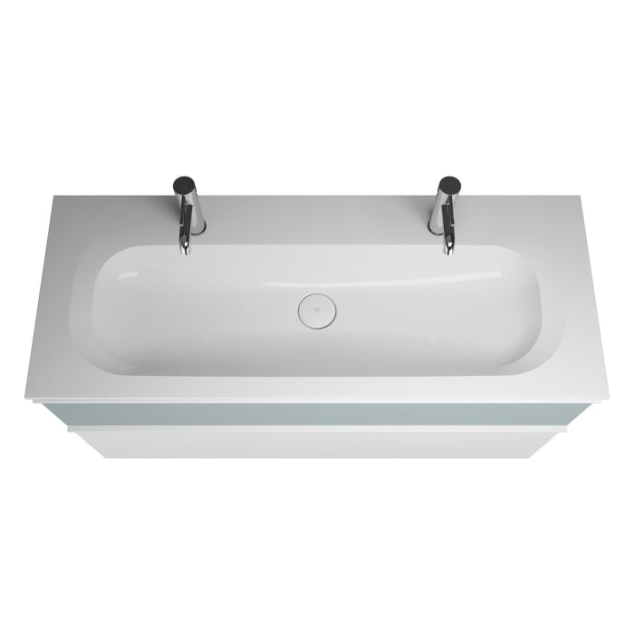 burgbad Fiumo Badmöbel-Set 122 cm mit Waschtisch mit 2 Hahnlöcher und Unterschrank  mit Griff G0223 sowie mit Spiegelschrank