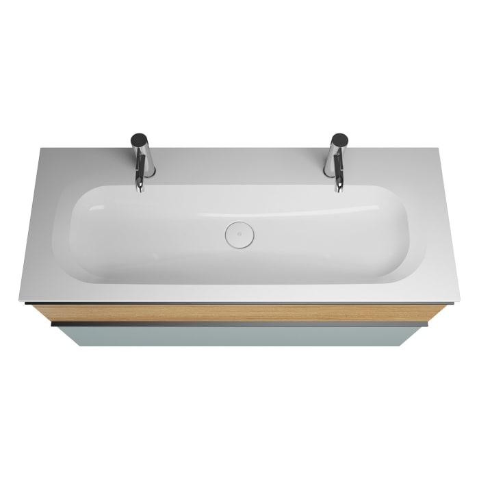 burgbad Fiumo Badmöbel-Set 122 cm mit Waschtisch mit 2 Hahnlöcher und Unterschrank  mit Griff G0200 sowie mit Spiegelschrank