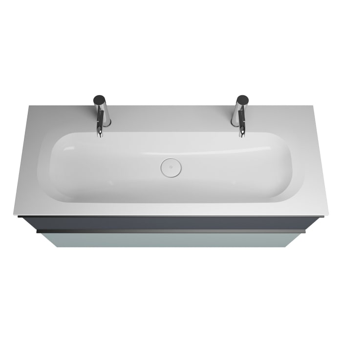 burgbad Fiumo Badmöbel-Set 122 cm mit Waschtisch mit 2 Hahnlöcher und Unterschrank  mit Griff G0200 sowie mit Spiegelschrank