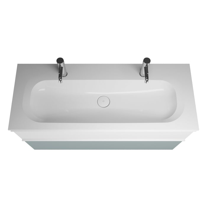 burgbad Fiumo Badmöbel-Set 122 cm mit Waschtisch mit 2 Hahnlöcher und Unterschrank  mit Griff G0223 sowie mit Spiegelschrank