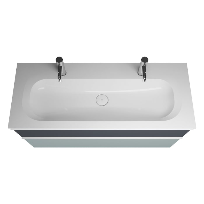 burgbad Fiumo Badmöbel-Set 122 cm mit Waschtisch mit 2 Hahnlöcher und Unterschrank  mit Griff G0223 sowie mit Spiegelschrank