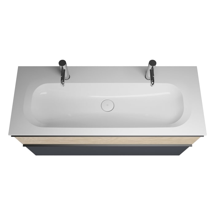 burgbad Fiumo Badmöbel-Set 122 cm mit Waschtisch mit 2 Hahnlöcher und Unterschrank  mit Griff G0200 sowie mit Spiegelschrank