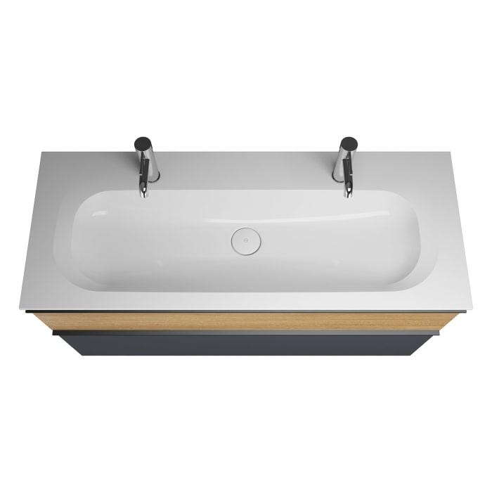 burgbad Fiumo Badmöbel-Set 122 cm mit Waschtisch mit 2 Hahnlöcher und Unterschrank  mit Griff G0200 sowie mit Spiegelschrank