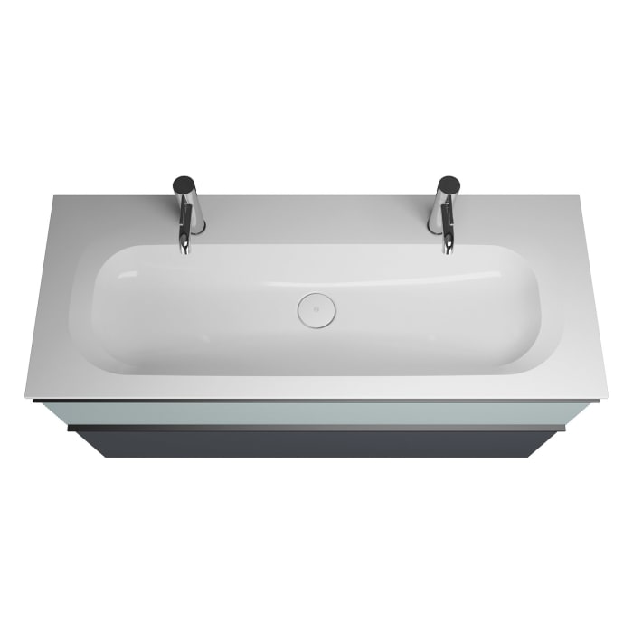 burgbad Fiumo Badmöbel-Set 122 cm mit Waschtisch mit 2 Hahnlöcher und Unterschrank  mit Griff G0200 sowie mit Spiegelschrank