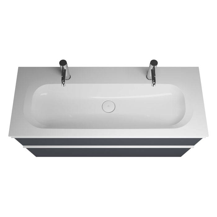 burgbad Fiumo Badmöbel-Set 122 cm mit Waschtisch mit 2 Hahnlöcher und Unterschrank  mit Griff G0223 sowie mit Spiegelschrank