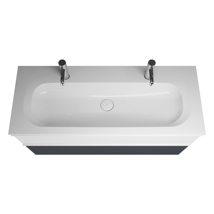 burgbad Fiumo Badmöbel-Set 122 cm mit Waschtisch mit 2 Hahnlöcher und Unterschrank  mit Griff G0223 sowie mit Spiegelschrank