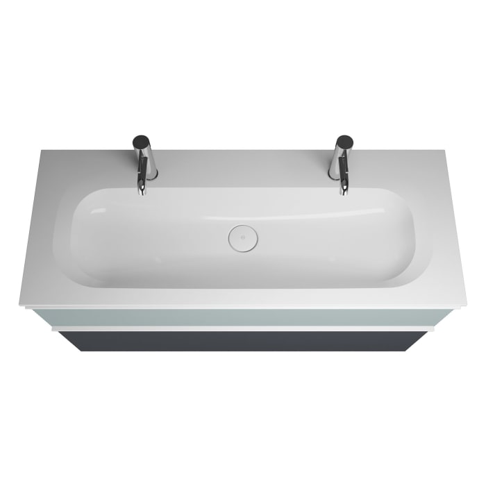 burgbad Fiumo Badmöbel-Set 122 cm mit Waschtisch mit 2 Hahnlöcher und Unterschrank  mit Griff G0223 sowie mit Spiegelschrank