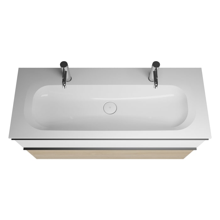 burgbad Fiumo Badmöbel-Set 122 cm mit Waschtisch mit 2 Hahnlöcher und Unterschrank  mit Griff G0200 sowie mit Spiegelschrank