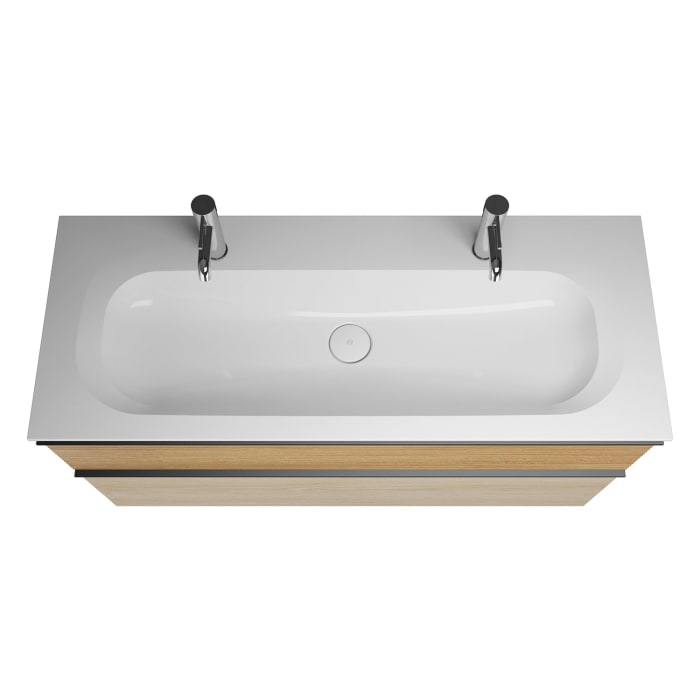 burgbad Fiumo Badmöbel-Set 122 cm mit Waschtisch mit 2 Hahnlöcher und Unterschrank  mit Griff G0200 sowie mit Spiegelschrank