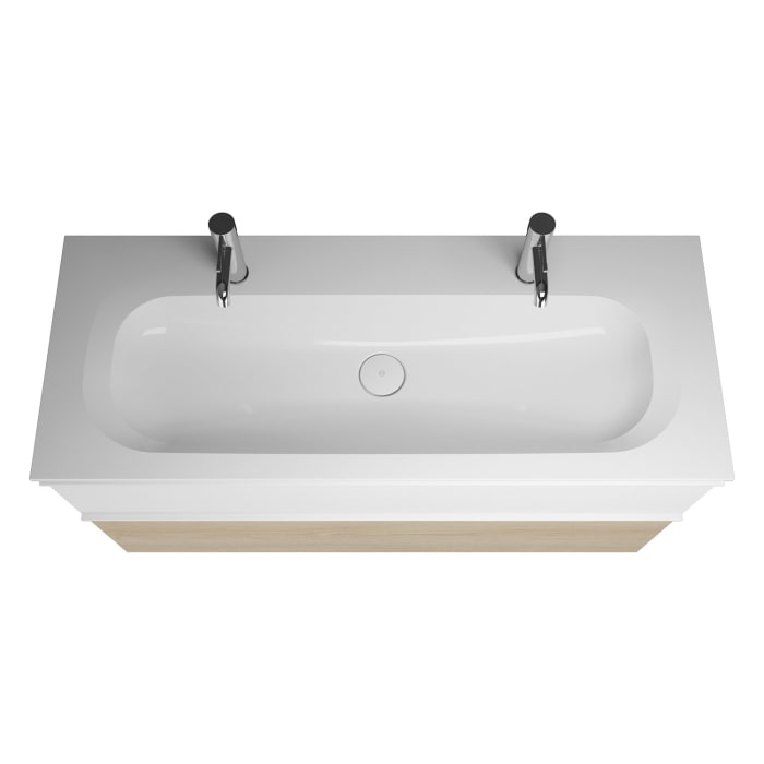 burgbad Fiumo Badmöbel-Set 122 cm mit Waschtisch mit 2 Hahnlöcher und Unterschrank  mit Griff G0223 sowie mit Spiegelschrank