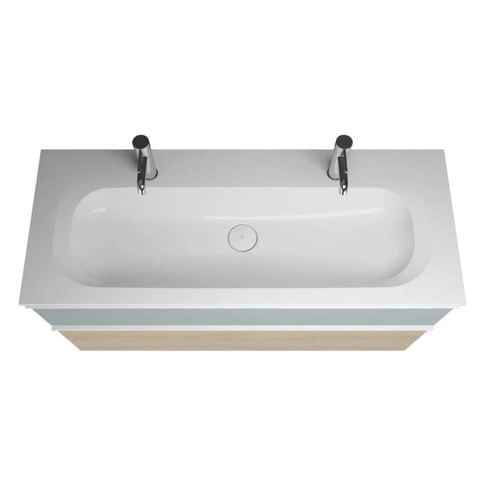 burgbad Fiumo Badmöbel-Set 122 cm mit Waschtisch mit 2 Hahnlöcher und Unterschrank  mit Griff G0223 sowie mit Spiegelschrank