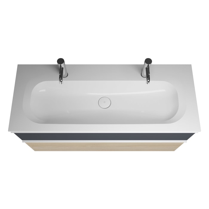 burgbad Fiumo Badmöbel-Set 122 cm mit Waschtisch mit 2 Hahnlöcher und Unterschrank  mit Griff G0223 sowie mit Spiegelschrank