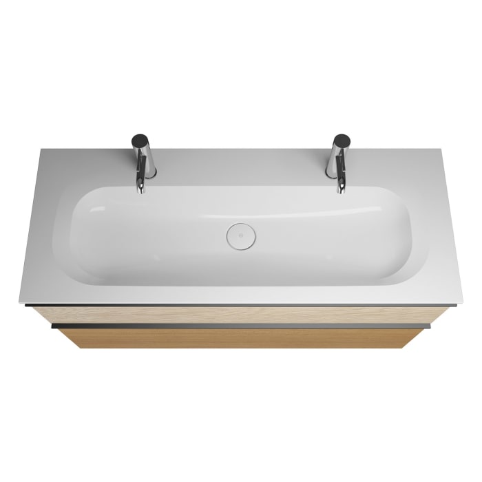 burgbad Fiumo Badmöbel-Set 122 cm mit Waschtisch mit 2 Hahnlöcher und Unterschrank  mit Griff G0200 sowie mit Spiegelschrank