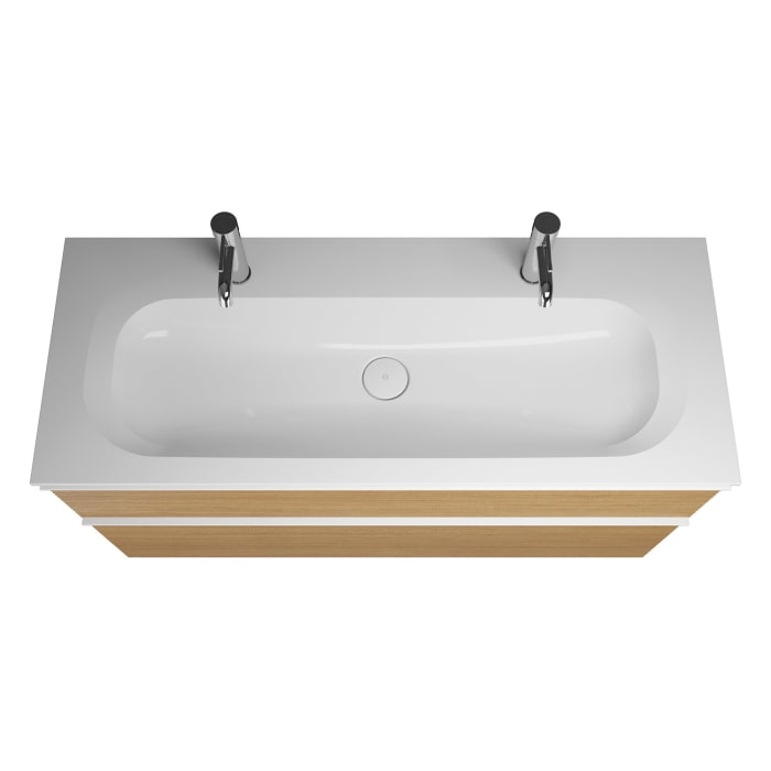 burgbad Fiumo Badmöbel-Set 122 cm mit Waschtisch mit 2 Hahnlöcher und Unterschrank  mit Griff G0223 sowie mit Spiegelschrank